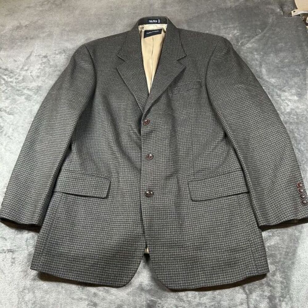Nautica Blazer Jacket Mens 41R Blue Green LambsWool Sport Coat Work Formal